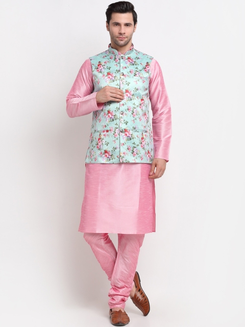 

KRAFT INDIA Men Pink-Coloured Solid Regular Kurta With Churidar & Nehru Jacket