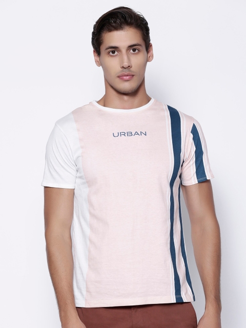 

Blackberrys Men Pink Blue Colourblocked Slim Fit Cotton Pure Cotton T-shirt
