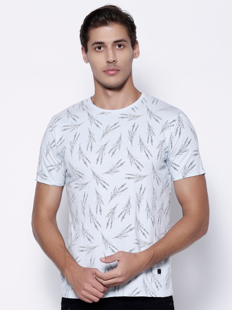 

Blackberrys Men Blue Grey Floral Printed Tropical Slim Fit Cotton Pure Cotton T-shirt