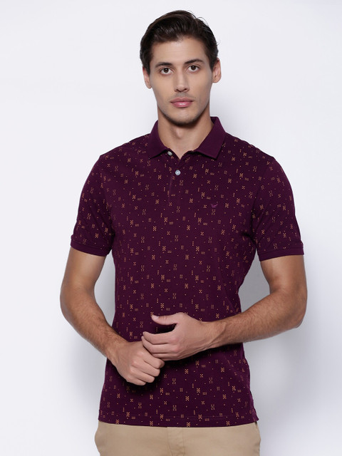 

Blackberrys Men Burgundy Beige Printed Polo Collar Slim Fit Cotton Pure Cotton T-shirt