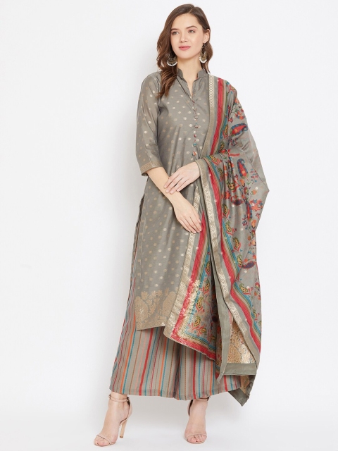 

Safaa Grey & Gold-Toned Unstitched Dress Material