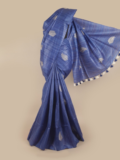 

Pothys Blue & Silver-Toned Floral Embroidered Jute Silk Saree