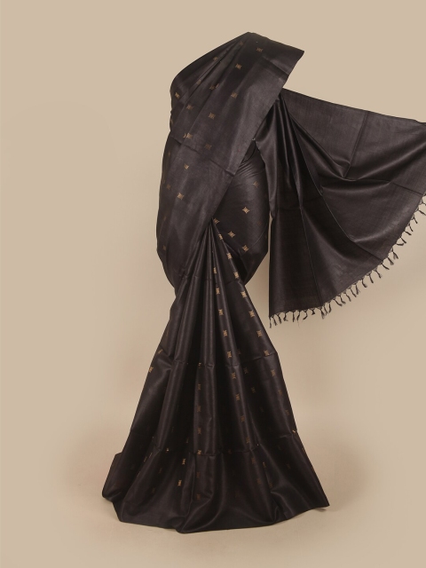 

Pothys Black & Gold-Toned Floral Embroidered Jute Silk Saree