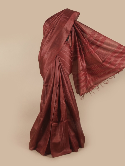 

Pothys Maroon & Gold-Toned Woven Design Jute Silk Saree