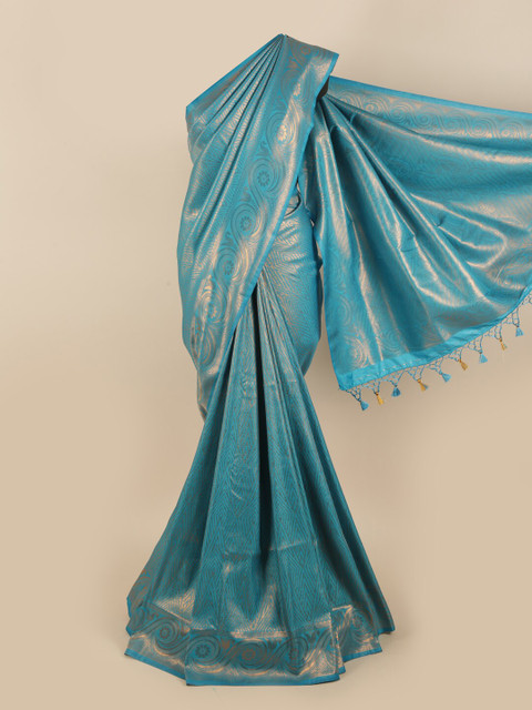 

Pothys Blue & Gold-Toned Woven Design Zari Art Silk Saree