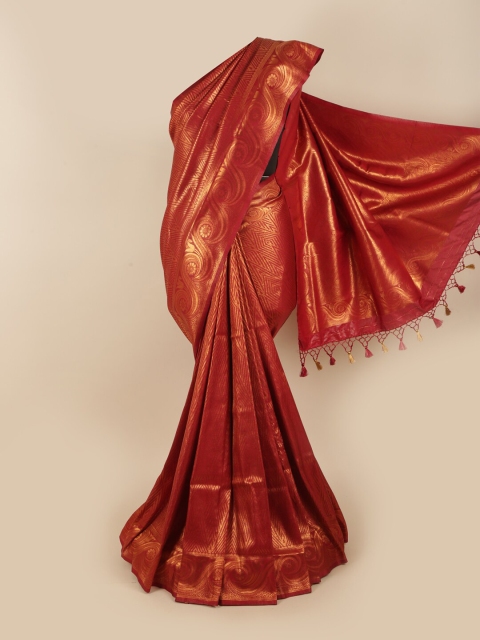 

Pothys Maroon & Gold-Toned Woven Design Zari Art Silk Saree