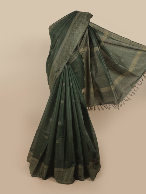 

Pothys Green & Silver-Toned Woven Design Jute Silk Saree