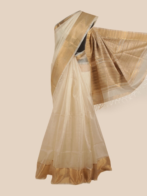 

Pothys Off White & Gold-Toned Tissue Saree