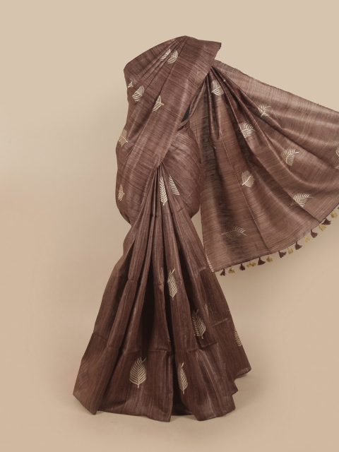 

Pothys Brown & White Floral Embroidered Jute Silk Saree