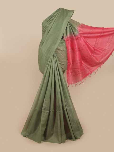 

Pothys Green & Pink Jute Silk Saree