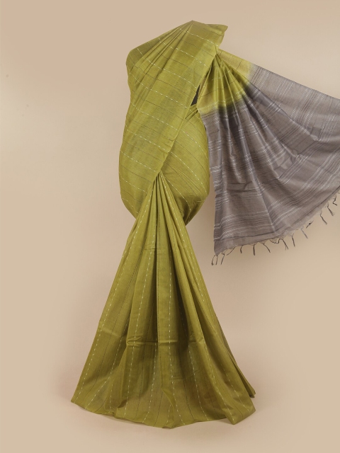 

Pothys Green & Grey Striped Jute Silk Saree