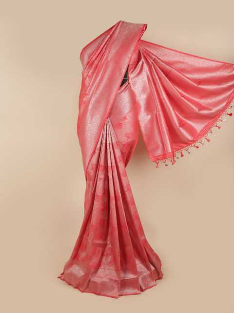 

Pothys Pink & Silver-Toned Woven Design Zari Art Silk Saree
