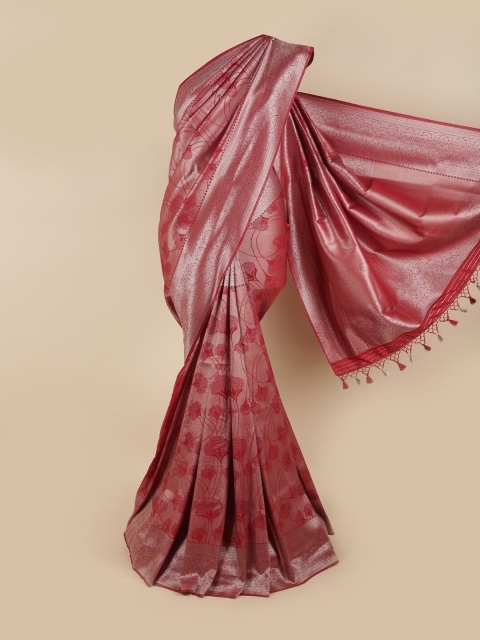 

Pothys Maroon & Silver-Toned Woven Design Zari Art Silk Saree