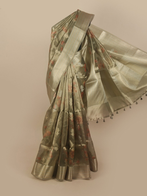 

Pothys Green & Orange Woven Design Zari Tissue Saree