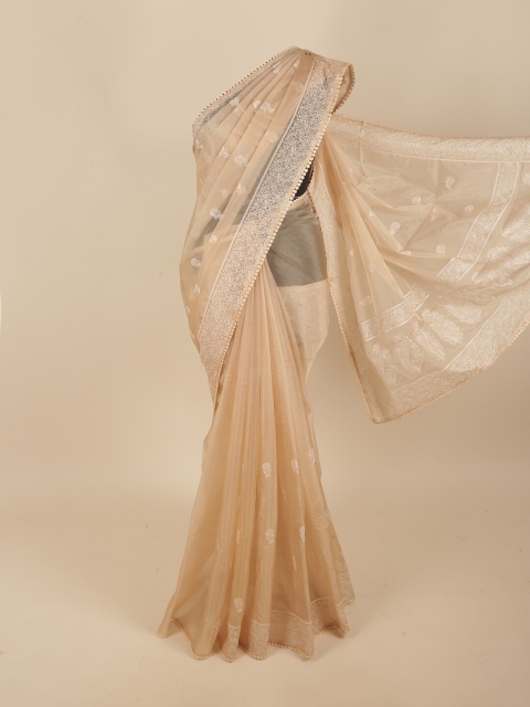 

Pothys Cream-Coloured & White Floral Embroidered Organza Saree