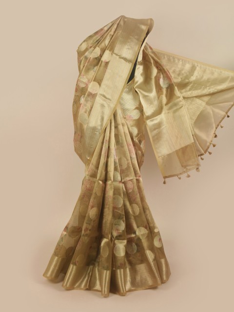 

Pothys Gold-Toned & Pink Woven Design Tissue Saree