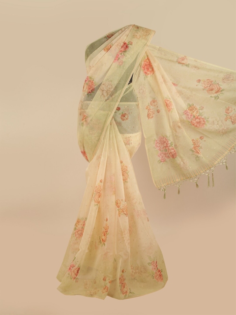 

Pothys Yellow & Orange Floral Printed Organza Saree