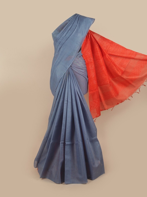 

Pothys Blue & Orange Striped Jute Silk Saree