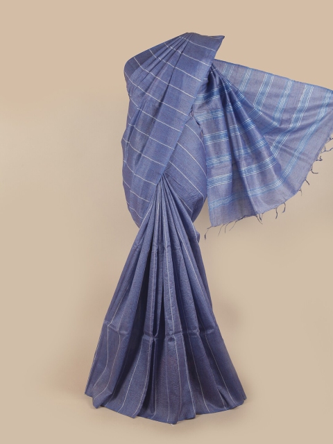 

Pothys Blue & White Striped Jute Silk Saree