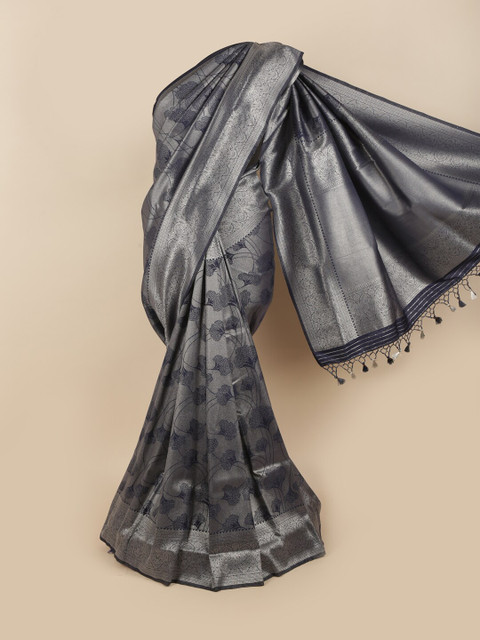 

Pothys Grey & Silver-Toned Woven Design Zari Art Silk Saree