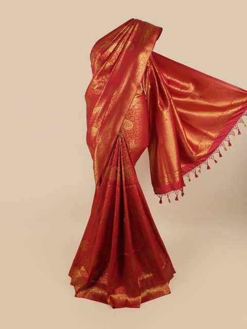 

Pothys Maroon & Gold-Toned Ethnic Motifs Zari Art Silk Banarasi Saree