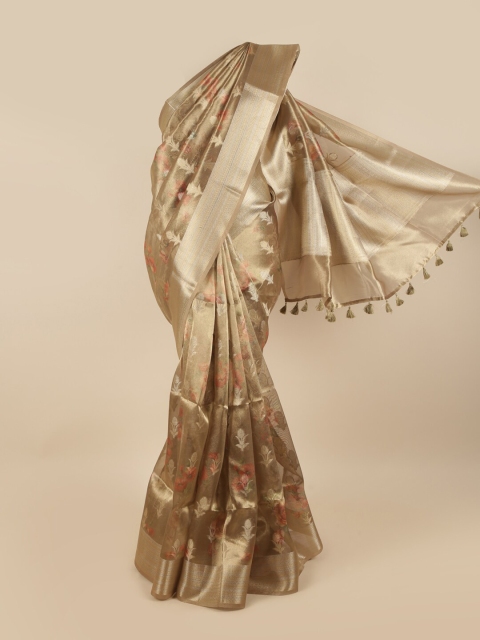 

Pothys Gold-Toned & Orange Woven Design Tissue Saree