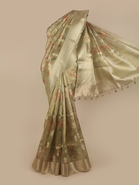 

Pothys Green & Gold-Toned Woven Design Zari Tissue Saree