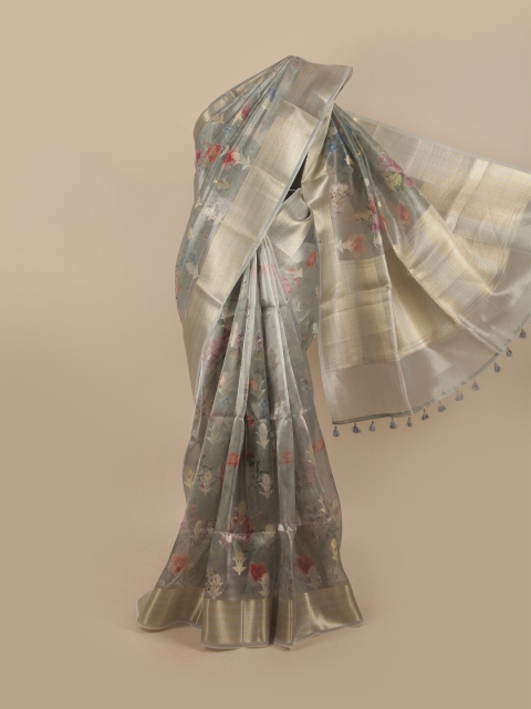 

Pothys Grey & Orange Woven Design Tissue Saree