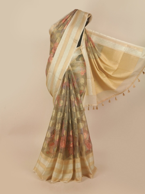 

Pothys Gold-Toned & Green Woven Design Tissue Saree