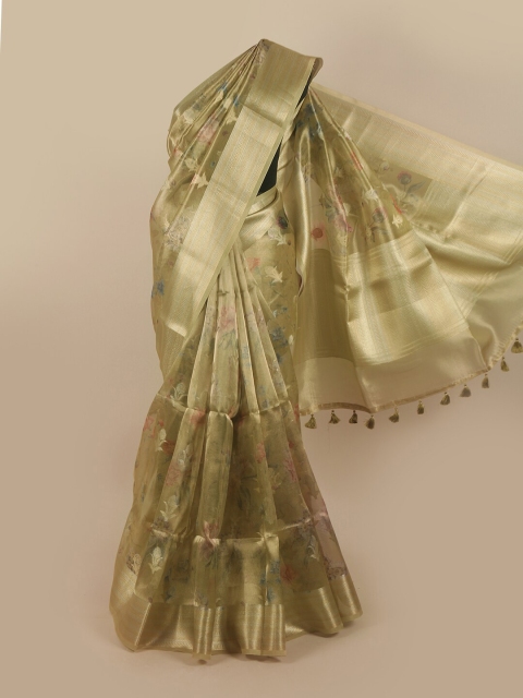 

Pothys Green & Gold-Toned Woven Design Tissue Saree