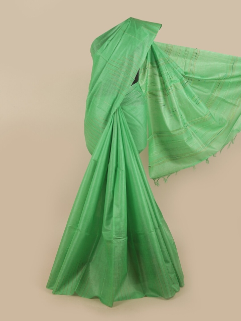 

Pothys Green & Beige Striped Jute Silk Saree