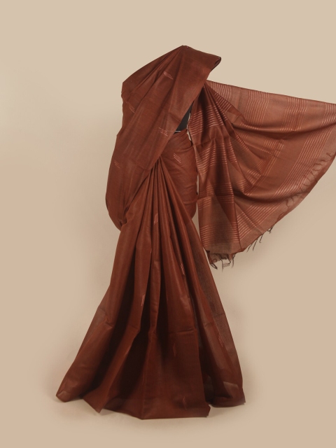 

Pothys Brown & Gold-Toned Woven Design Jute Silk Saree