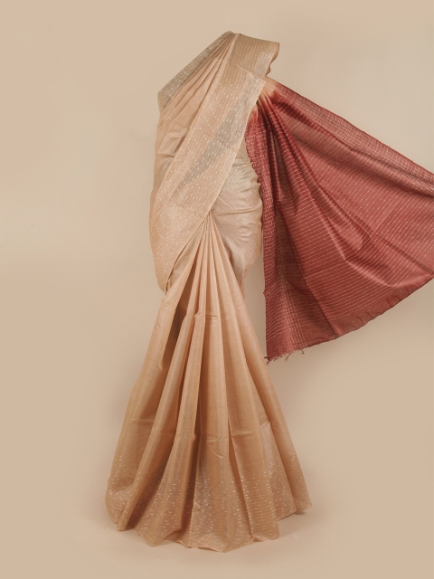 

Pothys Cream-Coloured & Maroon Woven Design Jute Silk Saree