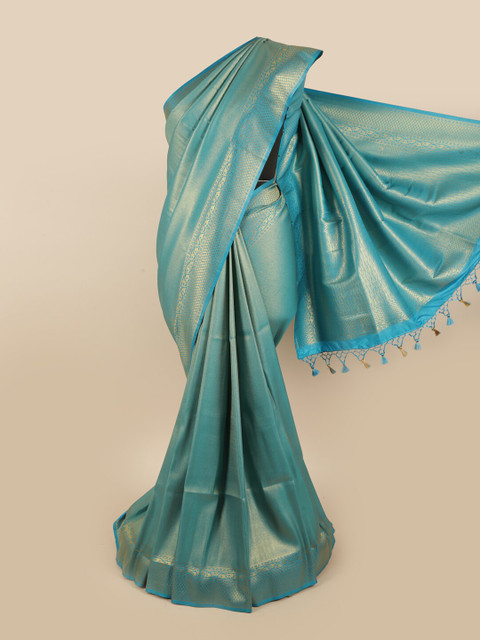 

Pothys Turquoise Blue & Gold-Toned Woven Design Zari Art Silk Saree