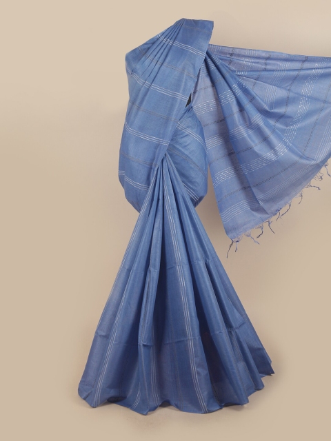 

Pothys Blue & White Striped Jute Silk Saree