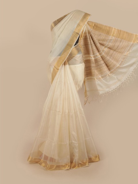 

Pothys Off White & Gold-Toned Zari Jute Silk Saree