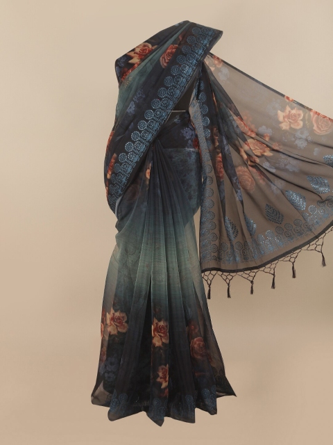 

Pothys Black & Grey Floral Printed Organza Saree