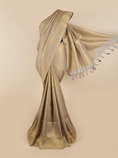 

Pothys Grey & Gold-Toned Woven Design Zari Art Silk Saree