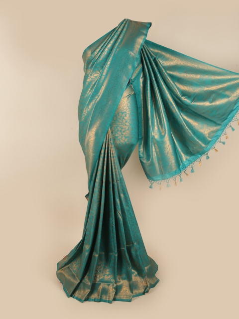 

Pothys Turquoise Blue & Gold-Coloured Floral Zari Art Silk Banarasi Saree