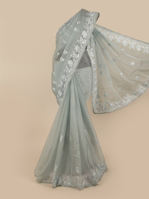 

Pothys Grey & White Floral Embroidered Organza Saree