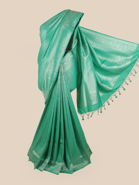 

Pothys Green & Silver-Coloured Ethnic Motifs Zari Art Silk Banarasi Saree