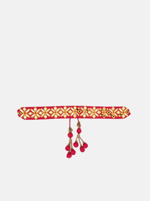 

panchhi Women Pink & Gold Mirror Embellished Hand Made Belt