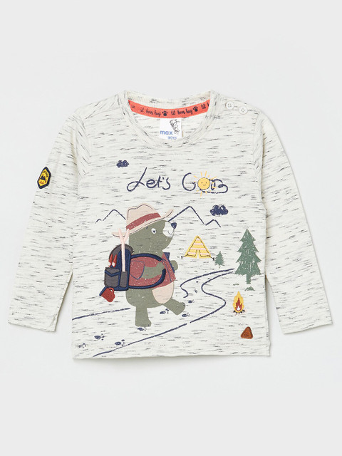 

max Boys Grey Melange Green Printed Pure Cotton T-shirt