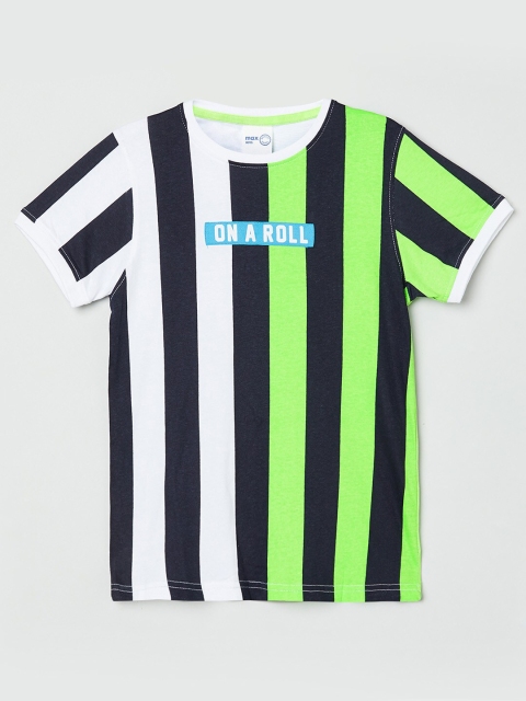 

max Boys White Black Striped Pure Cotton T-shirt