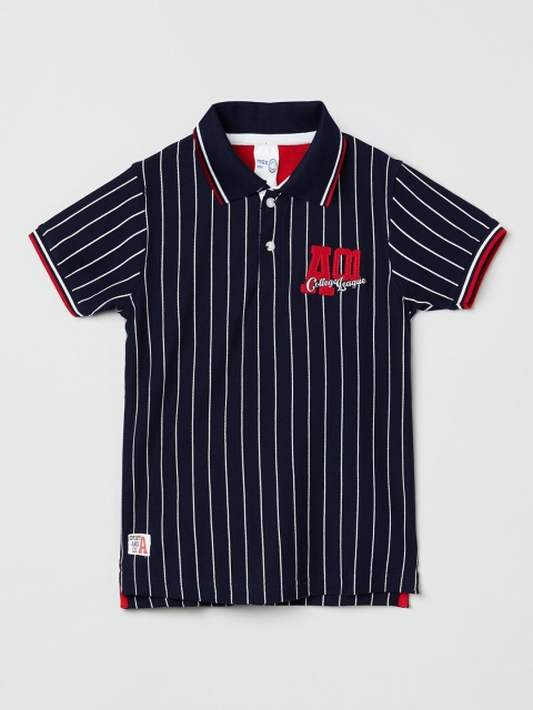 

max Boys Navy Blue Striped Polo Collar T-shirt