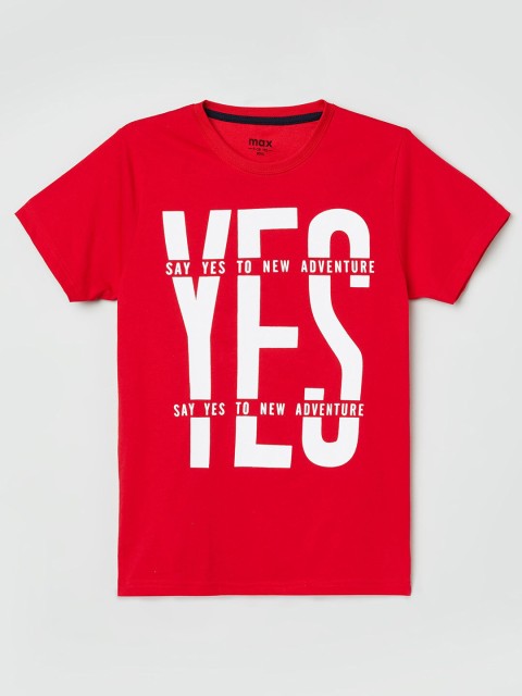 

max Boys Red Typography Printed T-shirt