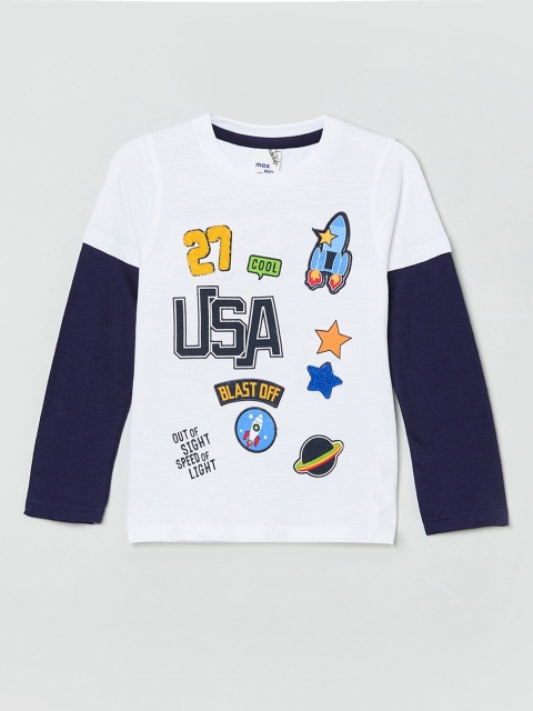 

max Boys White Graphic Printed Cotton Pure Cotton T-shirt