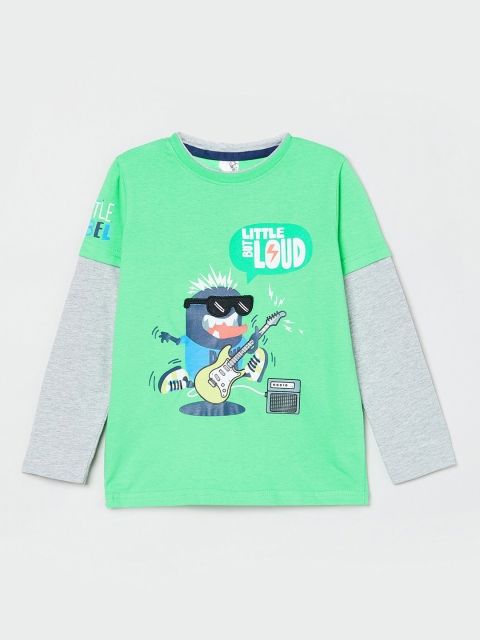 

max Boys Green Printed Pure Cotton T-shirt