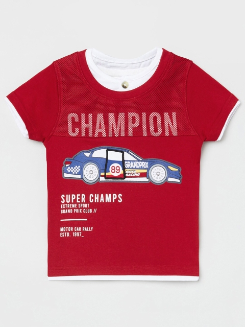 

max Boys Red Printed T-shirt