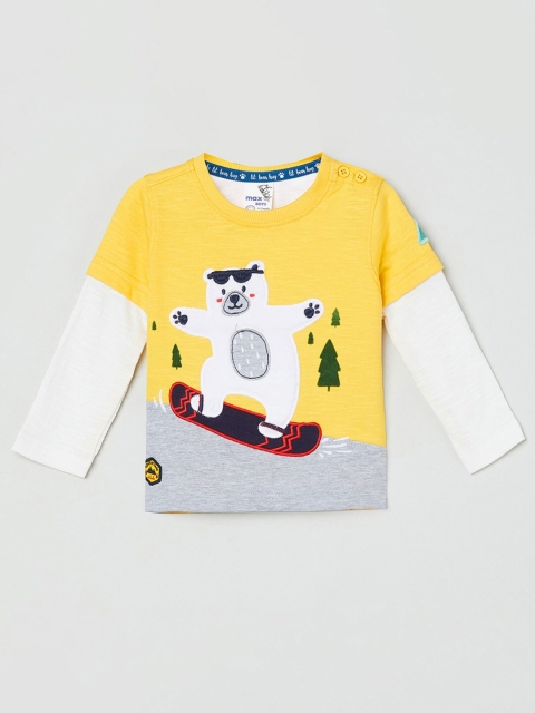 

max Boys Yellow Printed Applique T-shirt